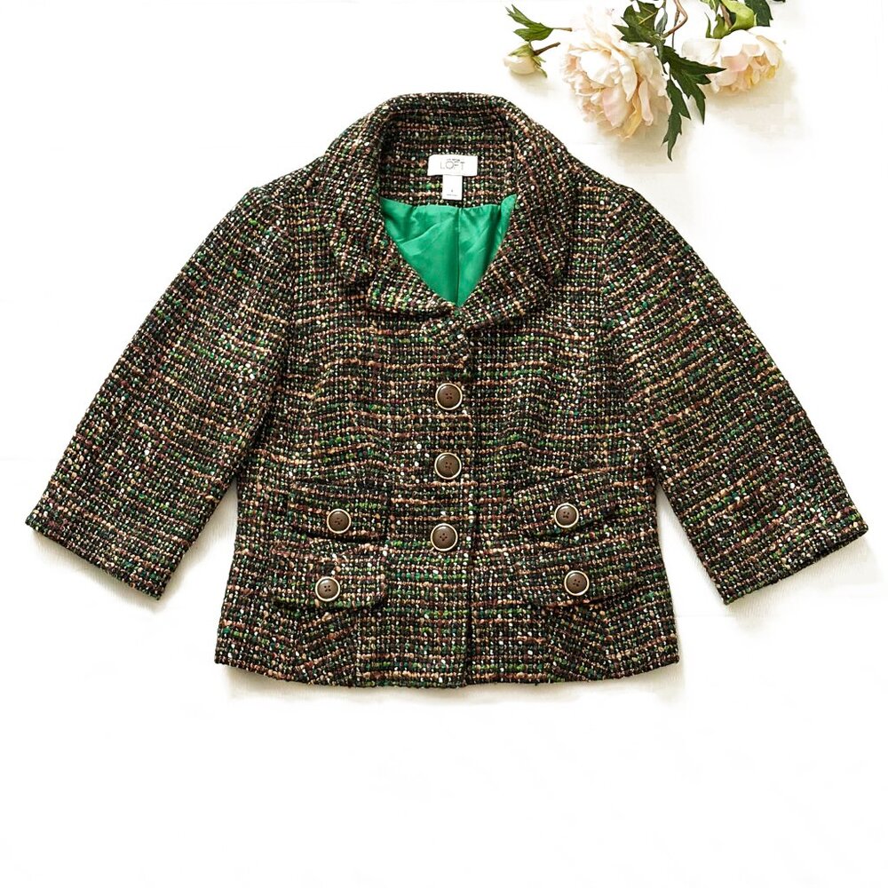 ANN TAYLOR LOFT Size 4 Green & Brown Tweed Formal Jacket